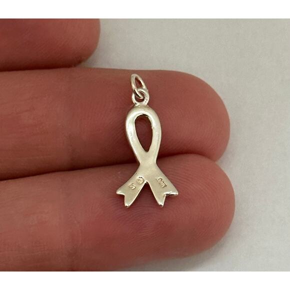 Sterling Silver Teal Awareness Ribbon for Ovarian Cancer Charm - Picture 2 of 4